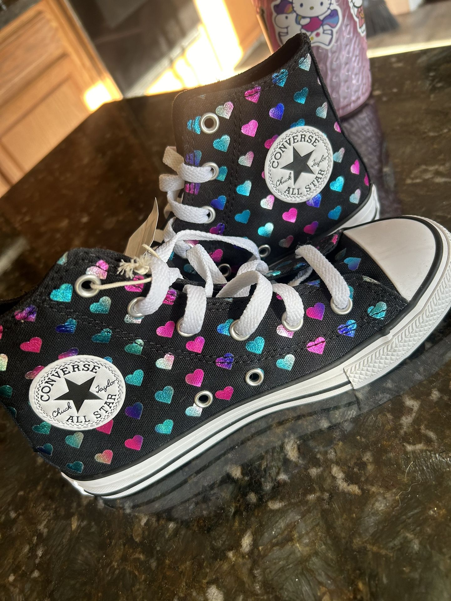 New Girls Size 1 Converse With Iridescent Hearts