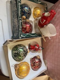 Vintage Krebs ornaments & rosbro santa and elf Set