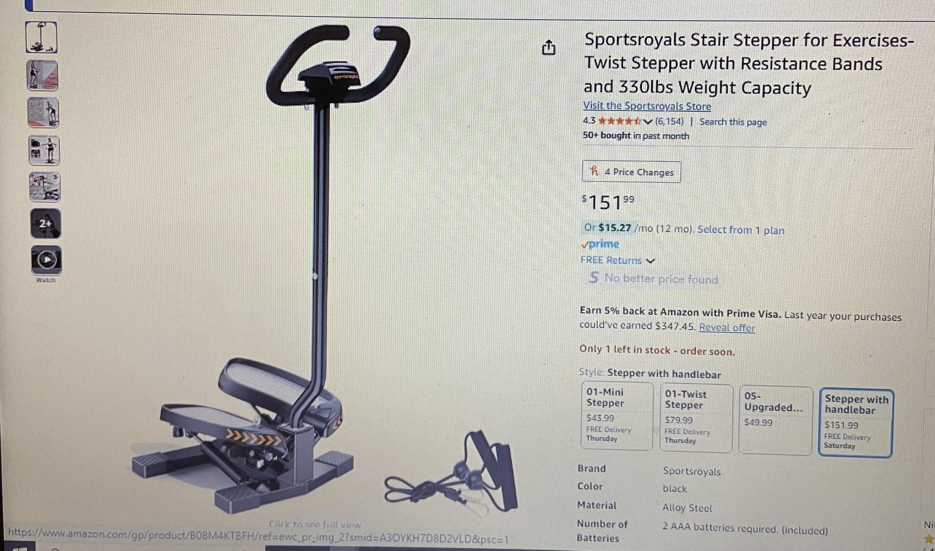 Stair Stepper with handlebar & Resistance Bands for exercise