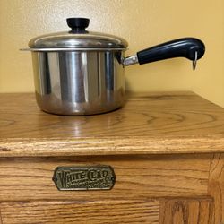 Vintage 3Qt Revere Ware Stainless Steel Bottom Saucepan With Lid And Double Boiler Insert.      B