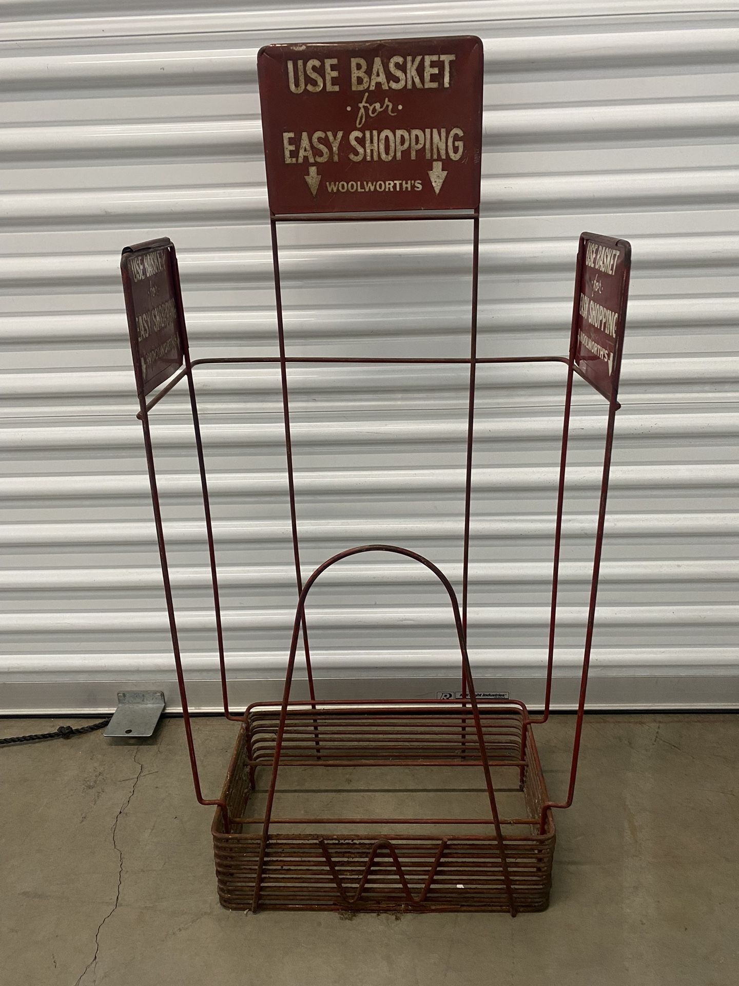 Antique Old 1950s Woolworths Sign Basket Cart Rack