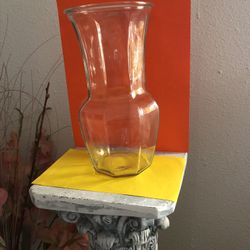 Vintage 8 Panel Clear Glass 9.5”Vase Read Description 