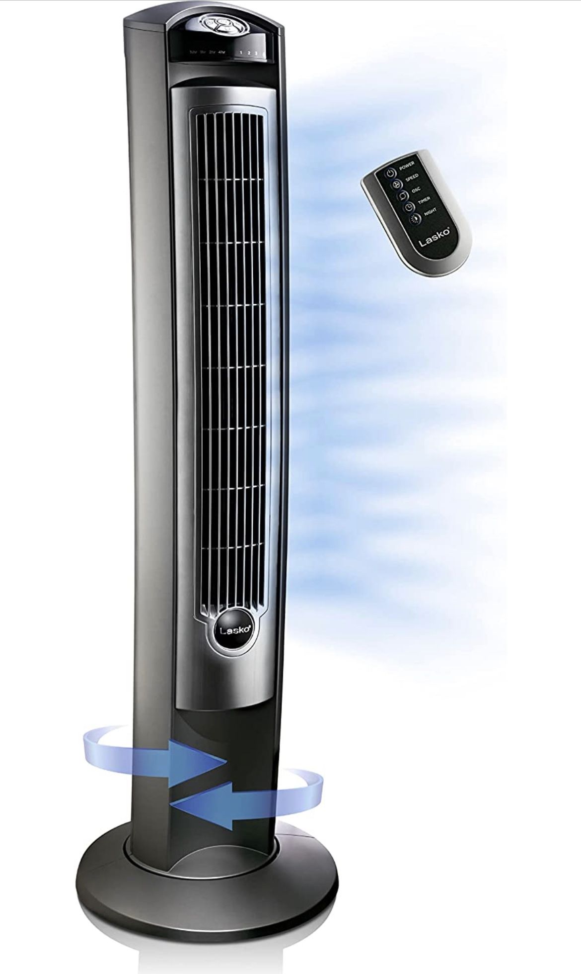 Lasko oscillating tower fan remote control timer 3 quiet speeds for