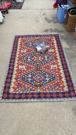 Tribal Style Area Rug Red and Navy