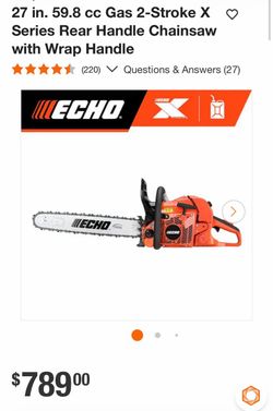 27 in. 59.8 cc Gas 2-Stroke X Series Rear Handle Chainsaw with Wrap Handle