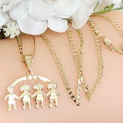 14k Gold Plated 1boy 3 Girls Necklace 