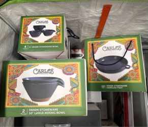 Denim Stoneware 6 βBowls, Set Of 4 Carlos , 10β tray by Carlos Santana