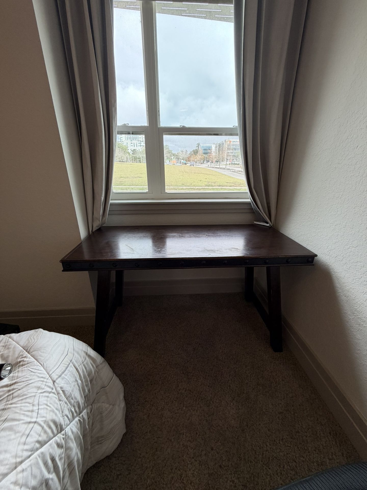 Dark Wood Writing Desk with Metal Stud Trim