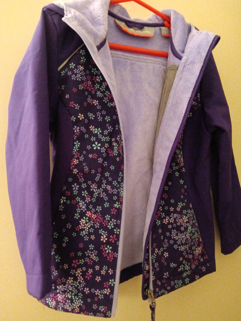 Girls Free Country Soft Shell Floral Stretch Full Zip Jacket Fleece Lined Water Resistant Size 5/6