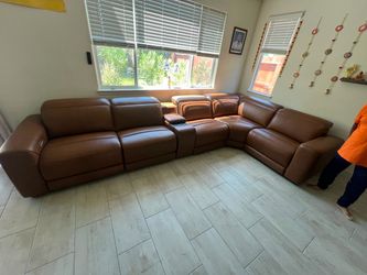 Brown Leather Sectional Recliner Sofa
