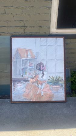 Large Original Signed Charcoal and Oil Art