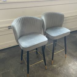Gray Bar Stools - gray Velour- 2 Stools