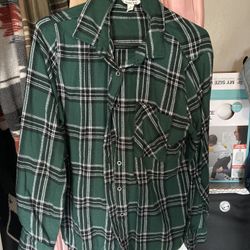 Green Plaid Button-Up Shirt