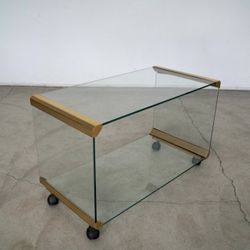 1970’s Hollywood Regency Glass & Brass Bar Cart 