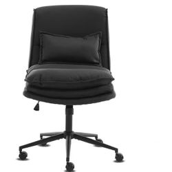 Cloud Criss Cross Legged Chair,18" High Back Armless Home Office Desk Chair with Wheels,Wide Adjustable Comfy Padded Seat Task Computer Chair,Modern S