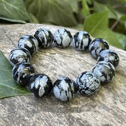 18mm Snow Flake Obsidian Bracelet 