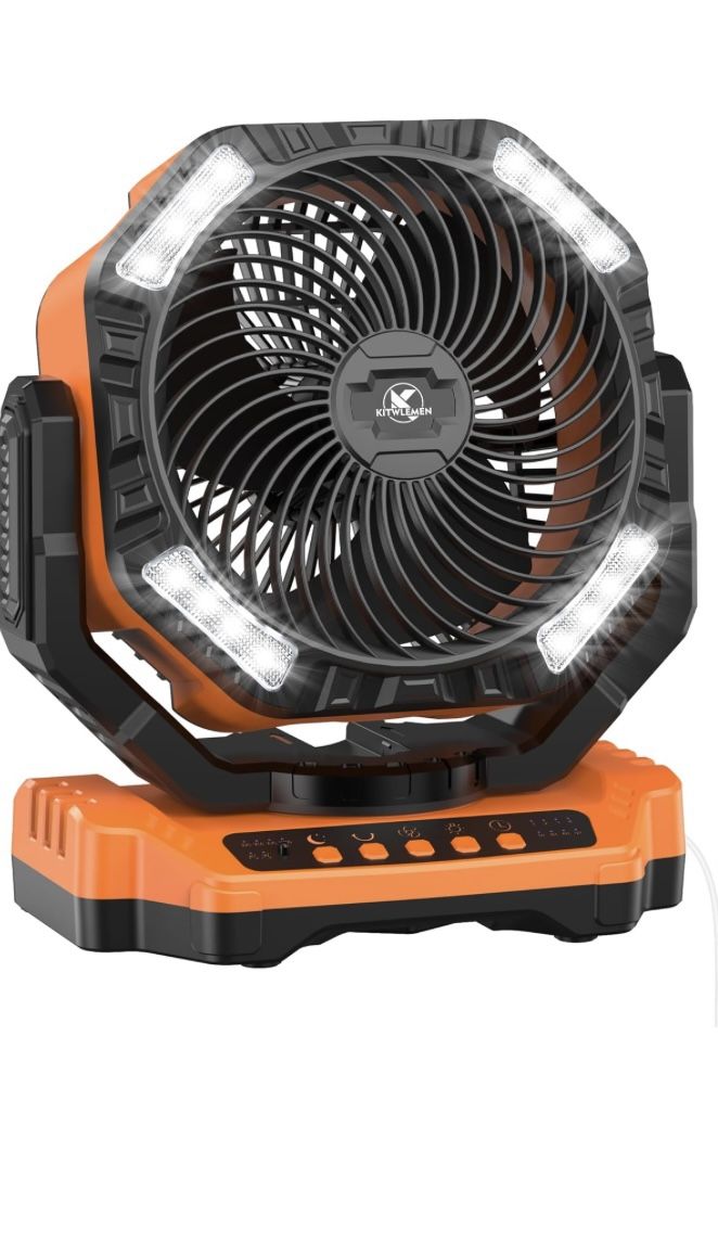 40000mAh Rechargeable Fan, Battery Operated Oscillating Outdoor Fan, Battery Powered Table Fan for Home Hurricane Jobsite Garage, Portable Tent Fan wi