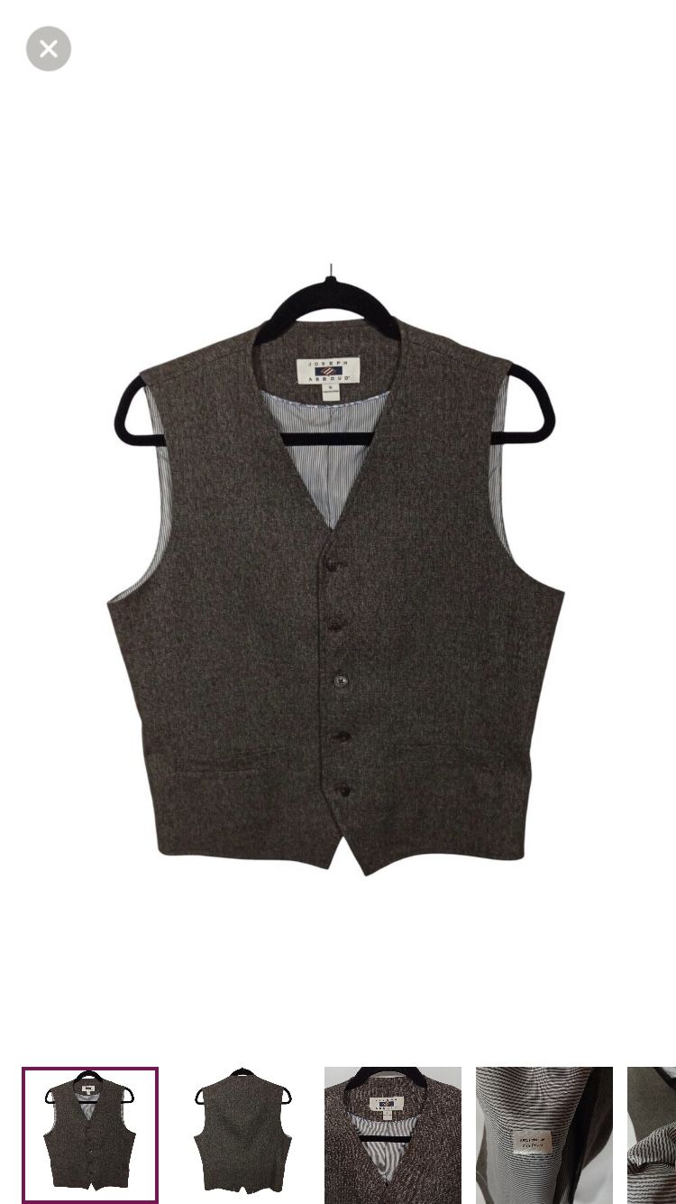Joseph Abboud Mens Suit Vest Size S Brown Waistcoat 5 Button Lined Formal Office
