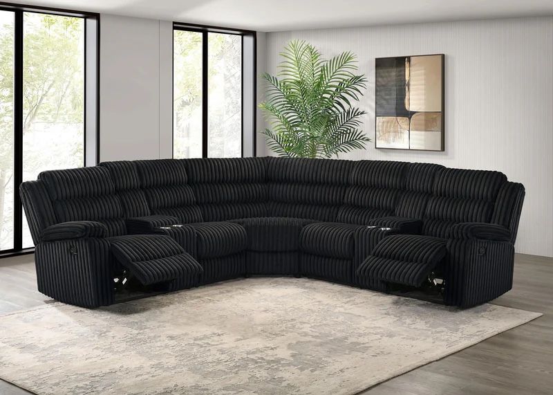 Brand New Joshua Black Corduroy Reclining Sectional Sofa