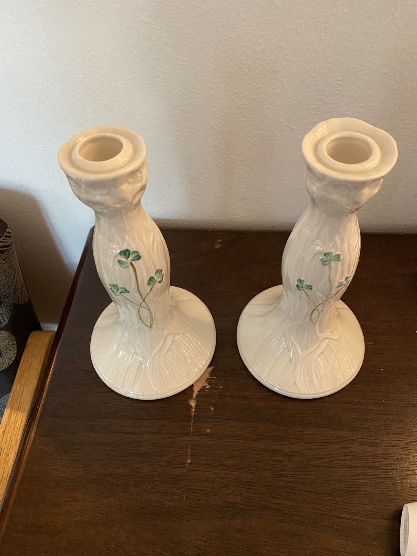 Belleek’s Set Of Two Shamrock Candlesticks
