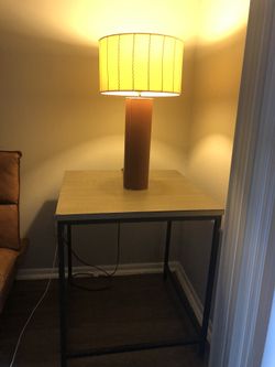 Metal And Laminate End Table And Lamp