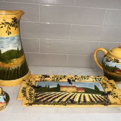 Bella Casa Ceramic Tuscan Farmhouse Themed Set by Ganz - 5 pieces-  Like New