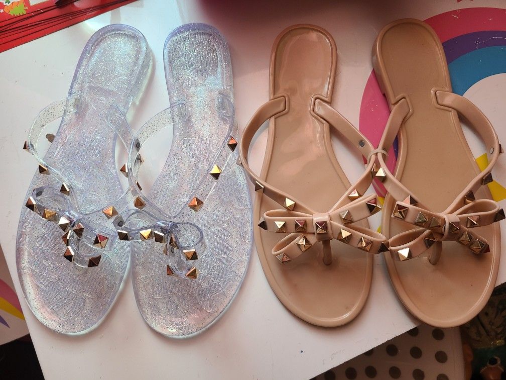 Jelly Thong Sandals With Studded Bow Size 7