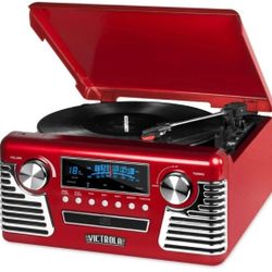 New Victrola 50's Retro Bluetooth Record Player  RED