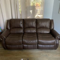 Couch - Abbyson Living Barrington Top Grain Leather Reclining Sofa - Brown