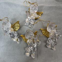 Vintage Set Of 4 Faux Crystal Angel Ornaments