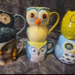 6 Owl Coffee Mugs Collection 