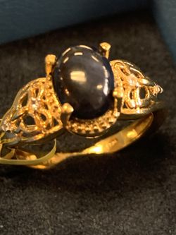 Thai blue star sapphire Cambodian zircon 14k w sterling silver size 8