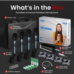 4-Channel Handheld Wireless Microphones; Independent Channel Controls, RF Signa LCD Indicator, Digital; Portable UHF Band Receiver System