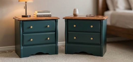 Pair of natural wood nightstands