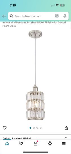 Westinghouse Lighting (contact info removed) Sophie One-Light Indoor Mini Pendant, Brushed Nickel Finish with Crystal Prism Glass
