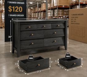 7 Drawer Dresser for Bedroom, 47" Farmhouse Wood Chest of Drawers with Accent Beveled Panels