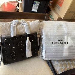 Black Coach handbag with studded design.  $800 each.  2 of them.  Both are 100% authentic.  In packaging.  Tag $1000 when 