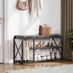 Entryway Bench,3 Tier Shoe Bench with Padded Seat & Metal Frame,35.4”Shoe Storage Bench Shoe Organiz