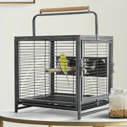 25.5'' Wrought Iron Bird Travel Carrier Cage Parrot Cage with Handle Wooden Perch & Seed Guard


