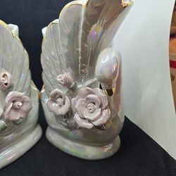 Vintage Lusterware Swan Vases 