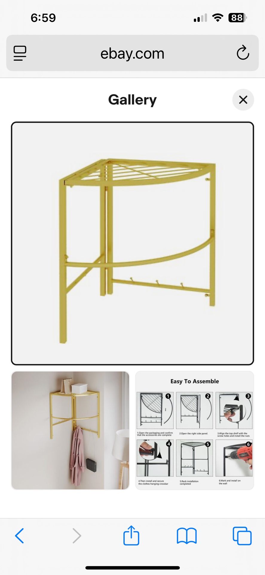 Corner Shelf Clothes Rack Organizer Gold