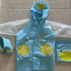 Cute Duck Rain Jacket, Rain Boots Set - Kids 4-7 Yrs