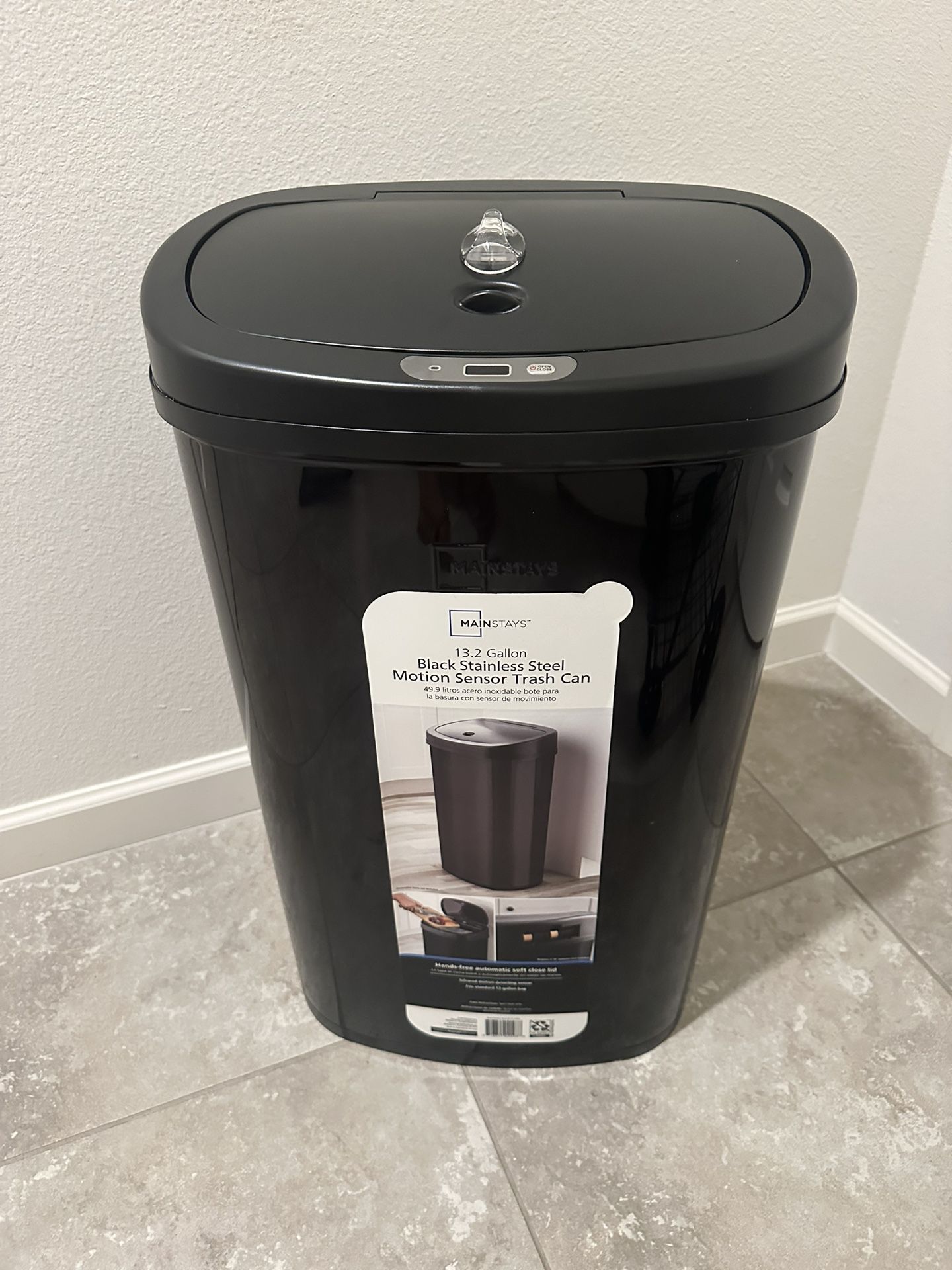 Nine Stars 13.2 Gallon Trash Can, Motion Sensor Kitchen Trash Can, Black Stainless Steel