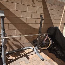 Weight Rack, Bar And Bench
