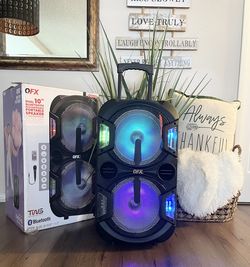 QFX doble 2x 10” Bluetooth rechargeable Party Speaker With Microphone And LED Lights 🔊🎤🎶