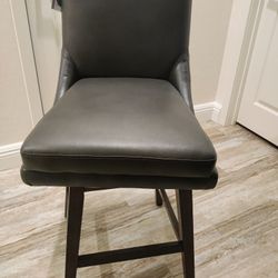 1, Gray Leather And Brown Wood Swivel Counter Height Stool