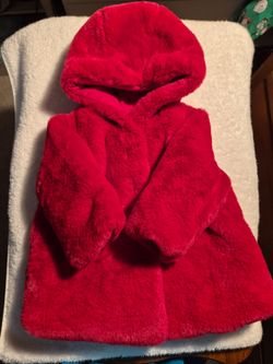 Baby Girl, Red Plush Hooded Jacket, 3-6 Mo