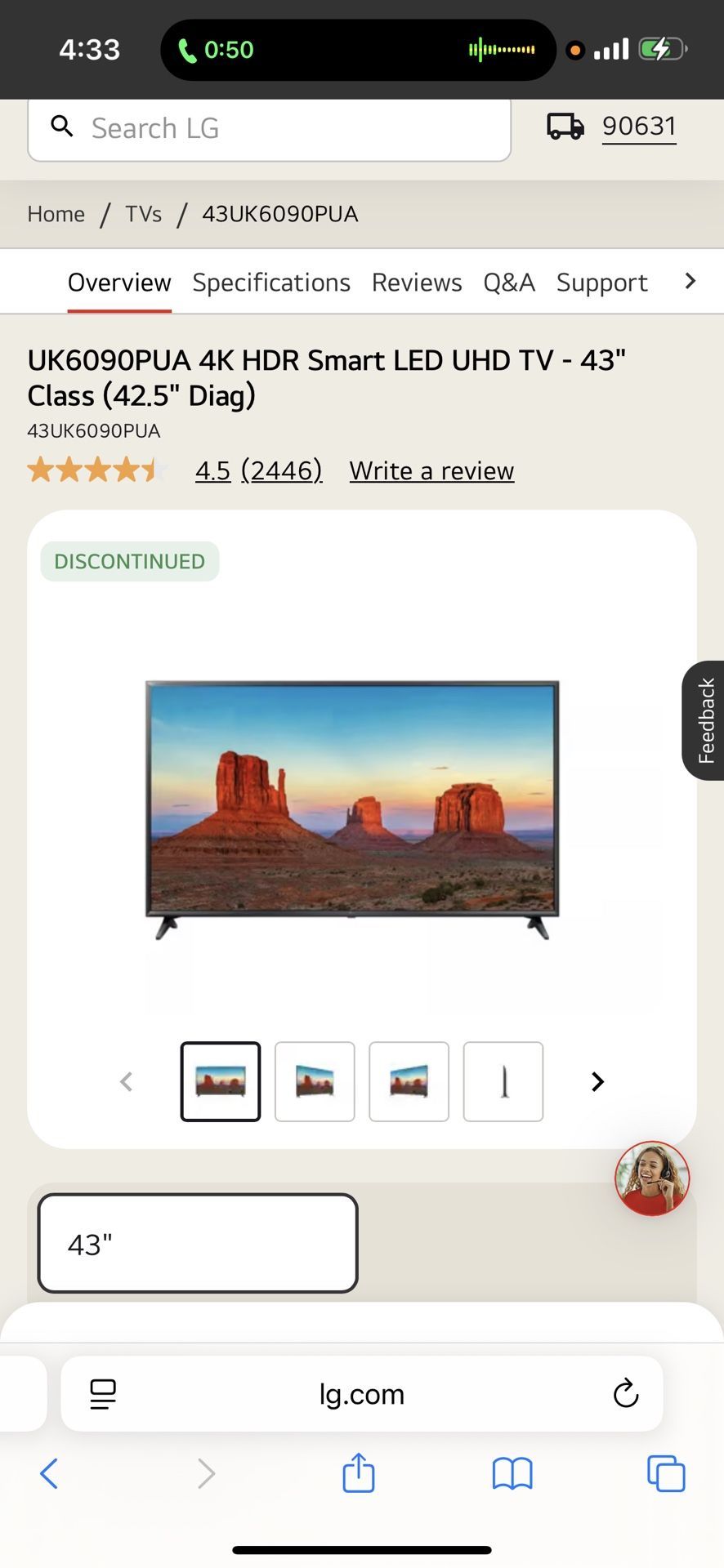 LG 43” Flat Screen