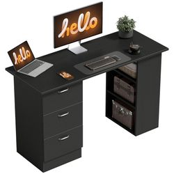 HOMCOM 47" Home Office Computer Desk Bookcase Combo w/3 Drawers & Storage Shelf, Black