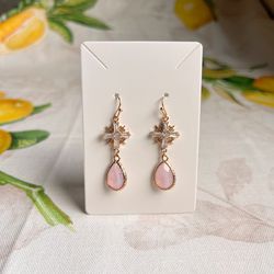 Pink Opal Crystal Cross Shaped Boho Bohemian Elegant Casual Gift Earrings